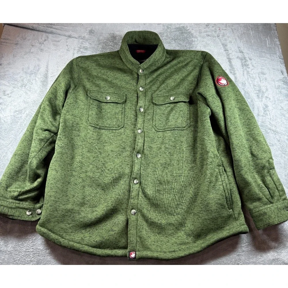 Canada Weather Gear Fleece Shirt Jacket Mens XXL Green Snap Front Sherpa Lined
